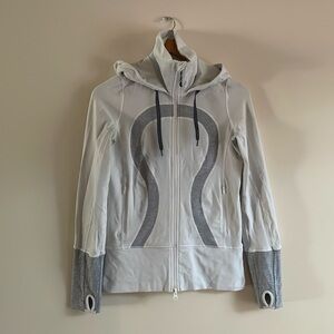 White and Gray Lululemon Zip-up Collared Sweater with Hood Size 4